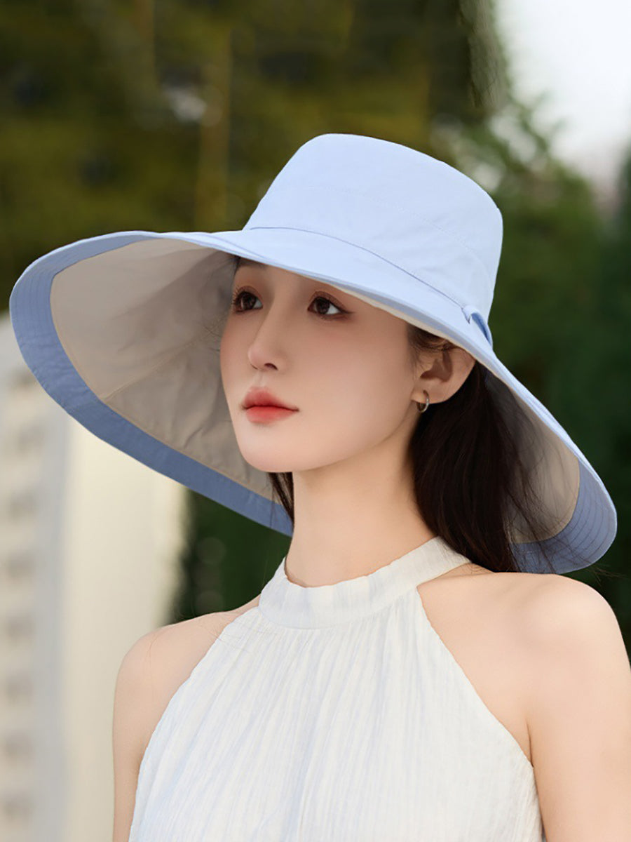 Women Summer Colorblock Sunproof Large Brim Hat