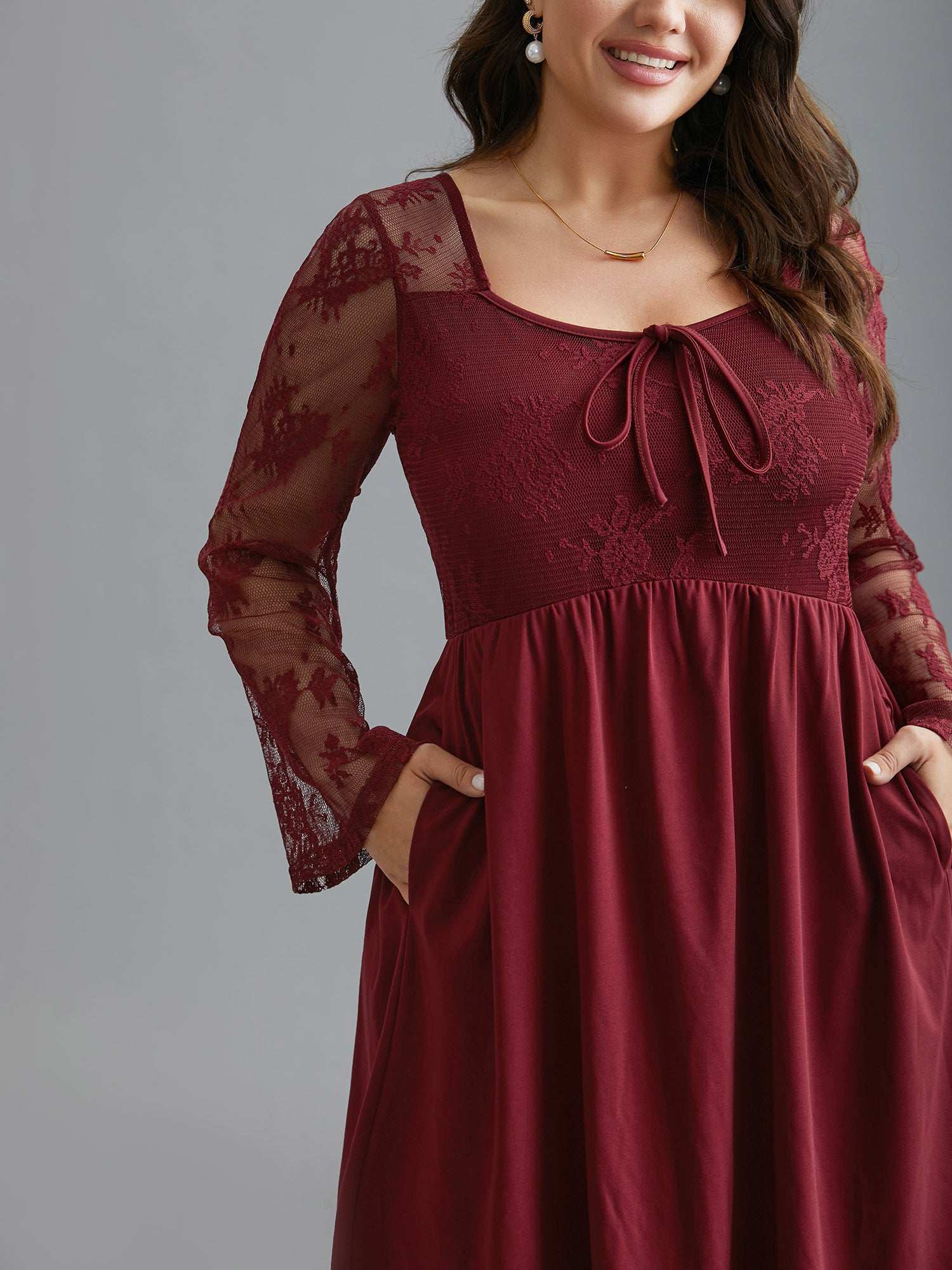 Crochet Lace Mesh Bell Sleeve Dress