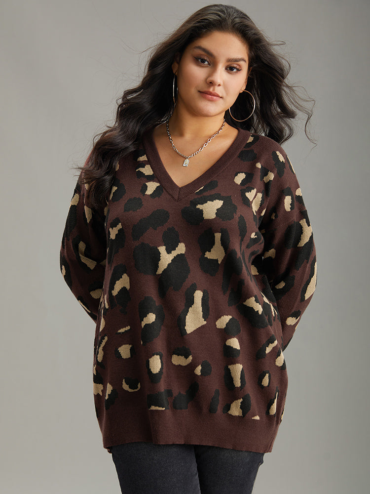 Anti-Pilling Leopard Elastic Cuffs Pullover