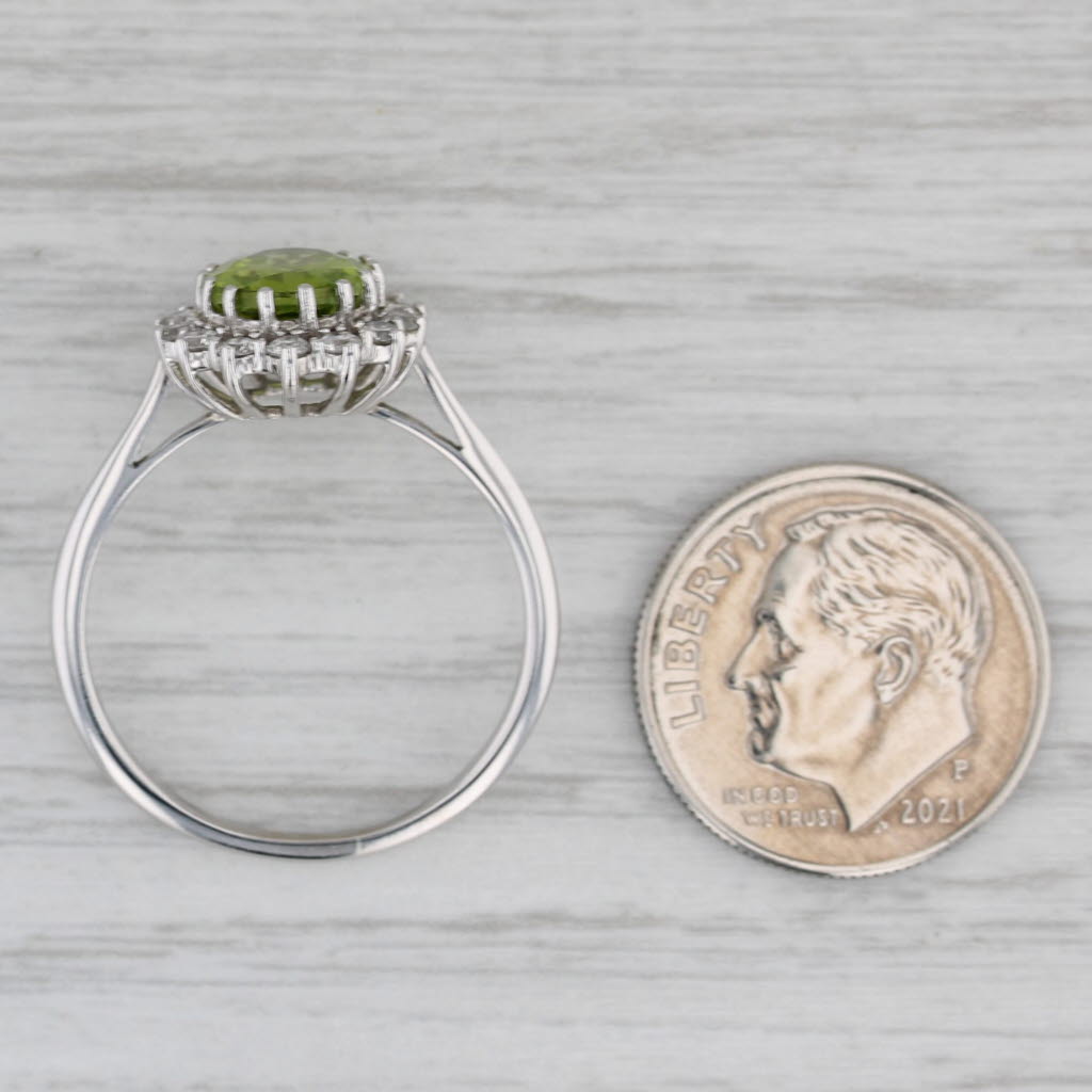 2.55ctw Peridot Diamond Halo Ring 14k White Gold Size 8.5