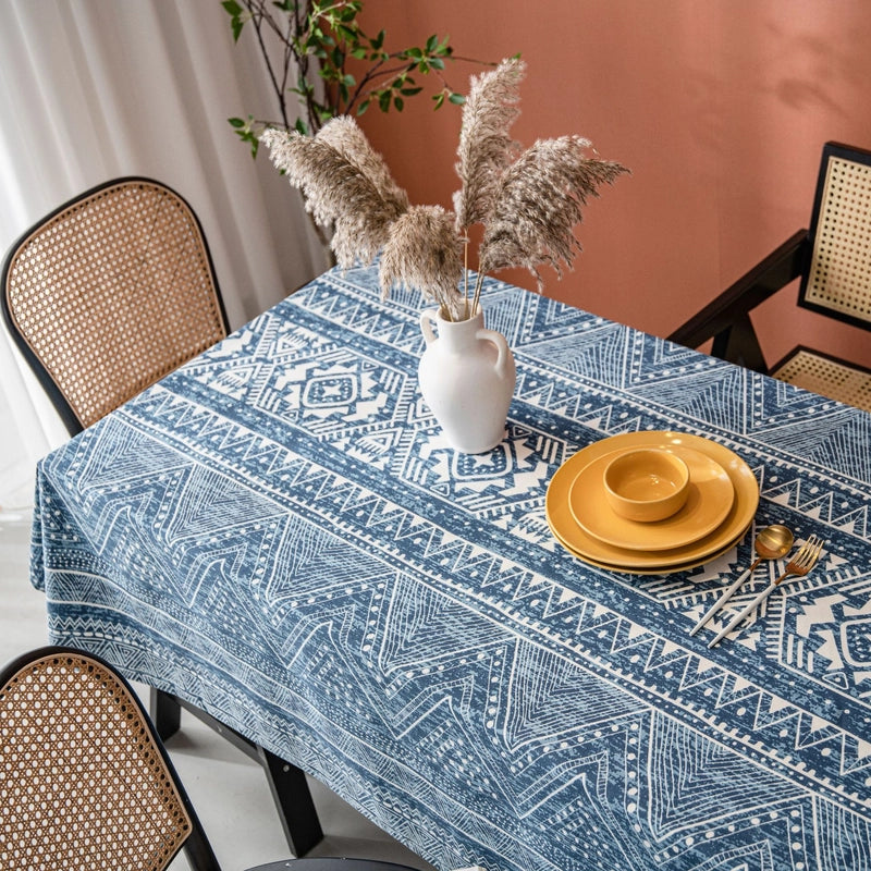 Imaki Rhyme Tablecloth Blue Geometric Triangle Printed Blog Cotton And Linen Rectangular Table Cloth Coffee Table Cover Cloth