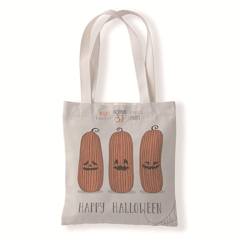 Halloween Unisex Medium Canvas Pumpkin Letter Elegant Streetwear Square Open Canvas Bag