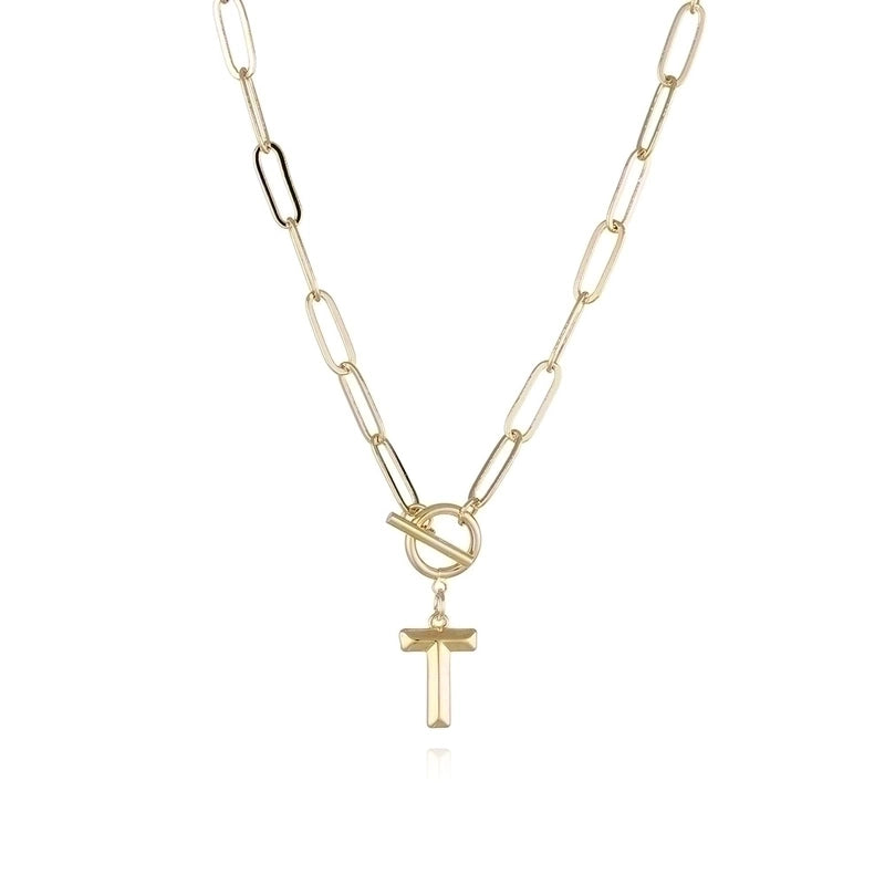 Copper 14K Gold Plated Fashion Plating Letter Pendant Necklace