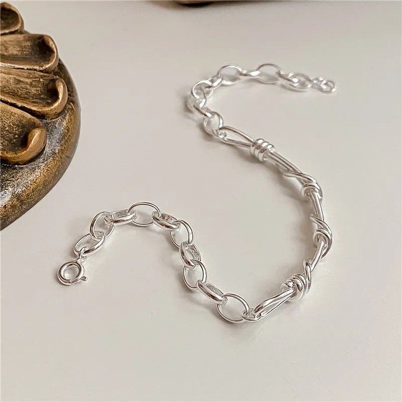 Handmade Vintage 925 Sterling Silver Braided Chain Bracelet & Bangles For Women Luxury Jewelry