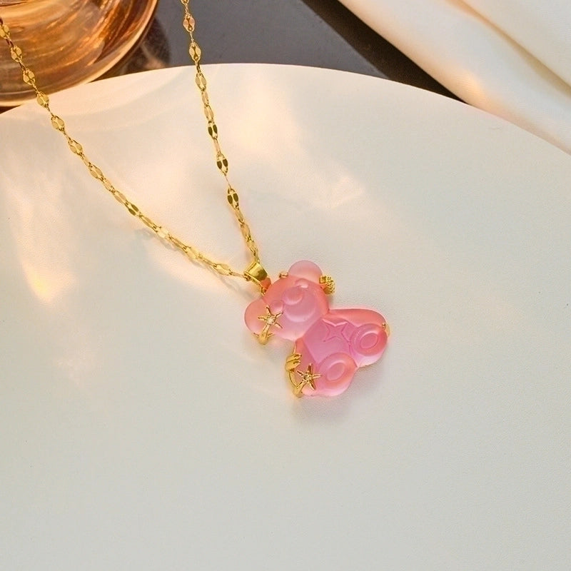 Cute Little Bear Star 201 Stainless Steel Copper Resin Zircon Plating Inlay