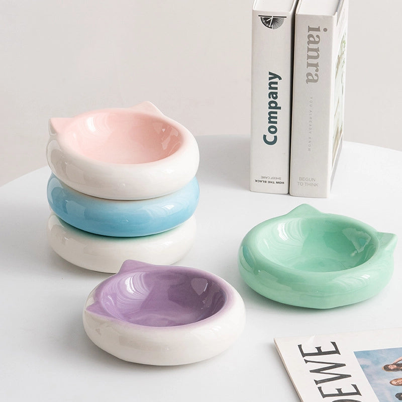 Shumen Ceramic Cat Food Bowl Plate Dog Food Bowl Anti-knock Simple Modern Pet Bowl Puppy Drinking Bowl Cat Bowl