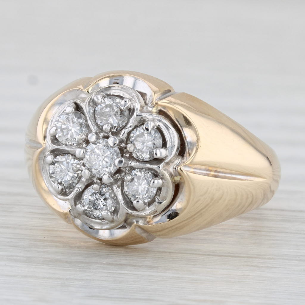 Vintage 0.80ctw Diamond Cluster Men's Belcher Setting Ring 14k Gold Size 9.75