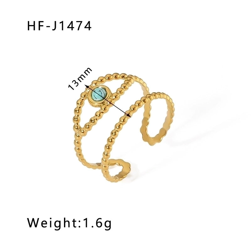 Stainless Steel 18K Gold Plated Basic Vintage Style Plating Inlay Round Natural Stone Open Rings