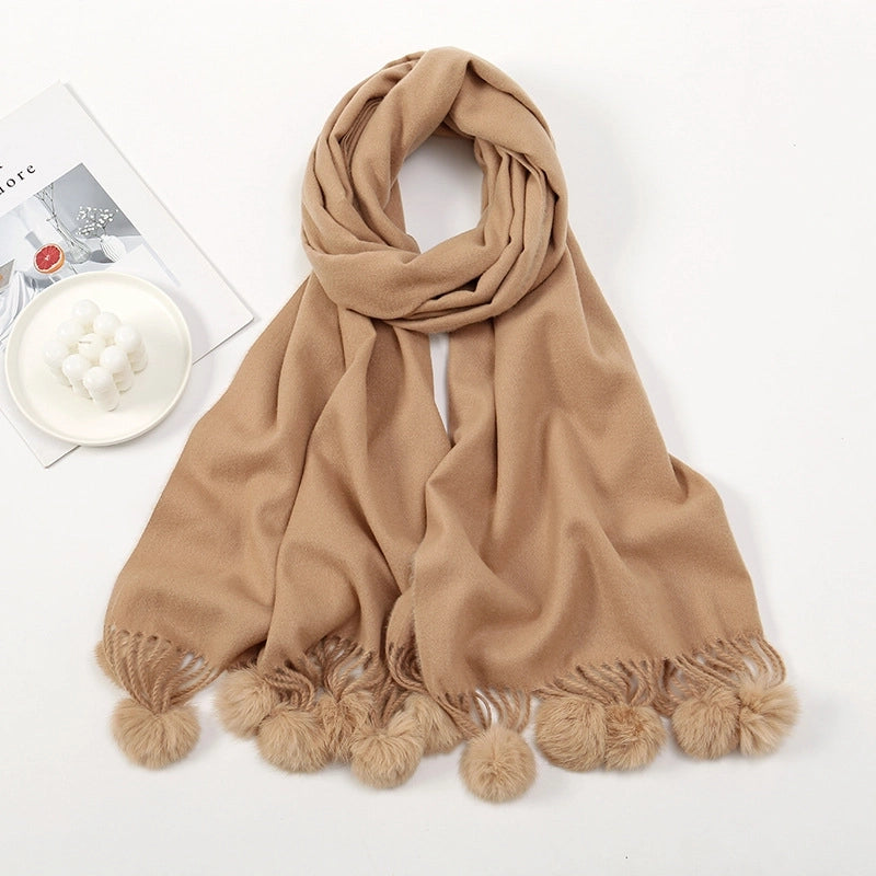 Women's Minimalist Classic Style Solid Color Imitation Cashmere Tassel Scarf