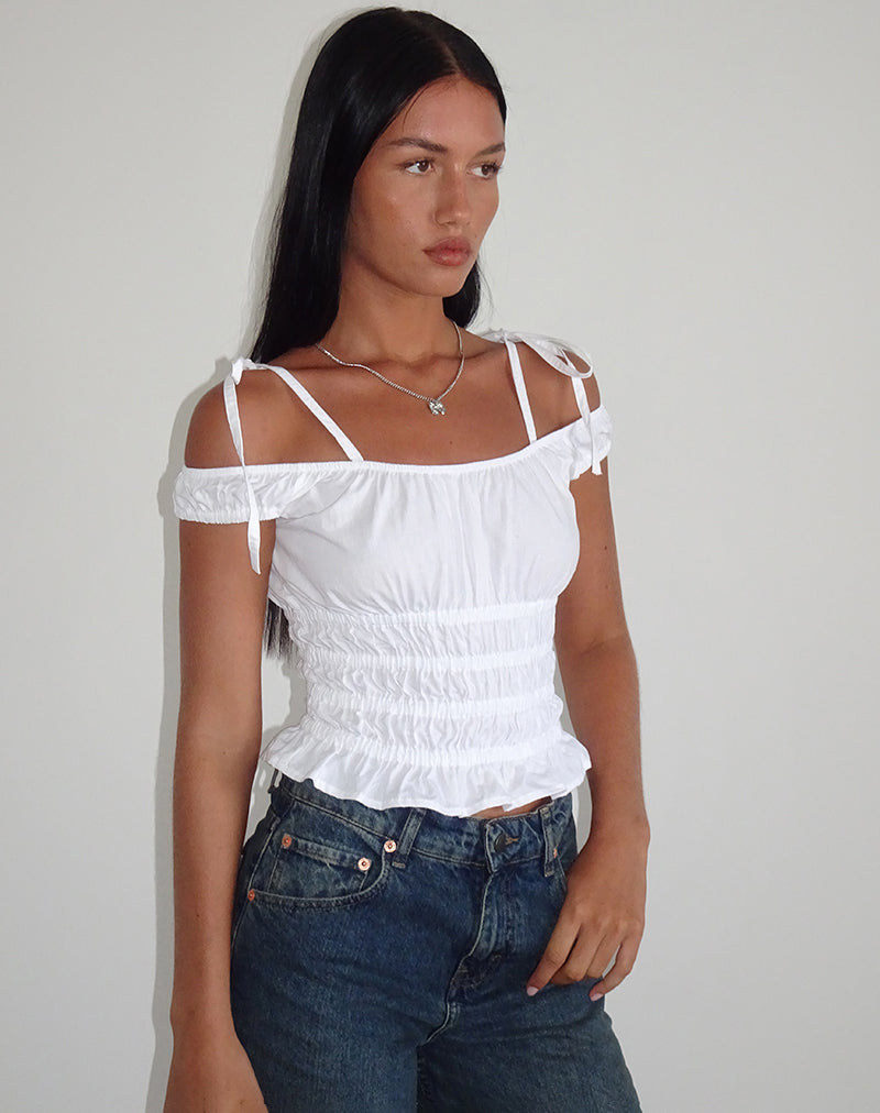 Xavan Bardot Tie Shoulder Top in White