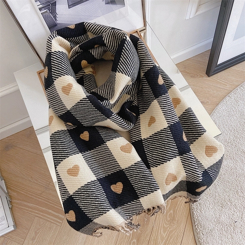 Plaid Scarf Women's Winter High-grade Gradient Mohair Thickened Warm Scarf New Cashmere-like Shawl