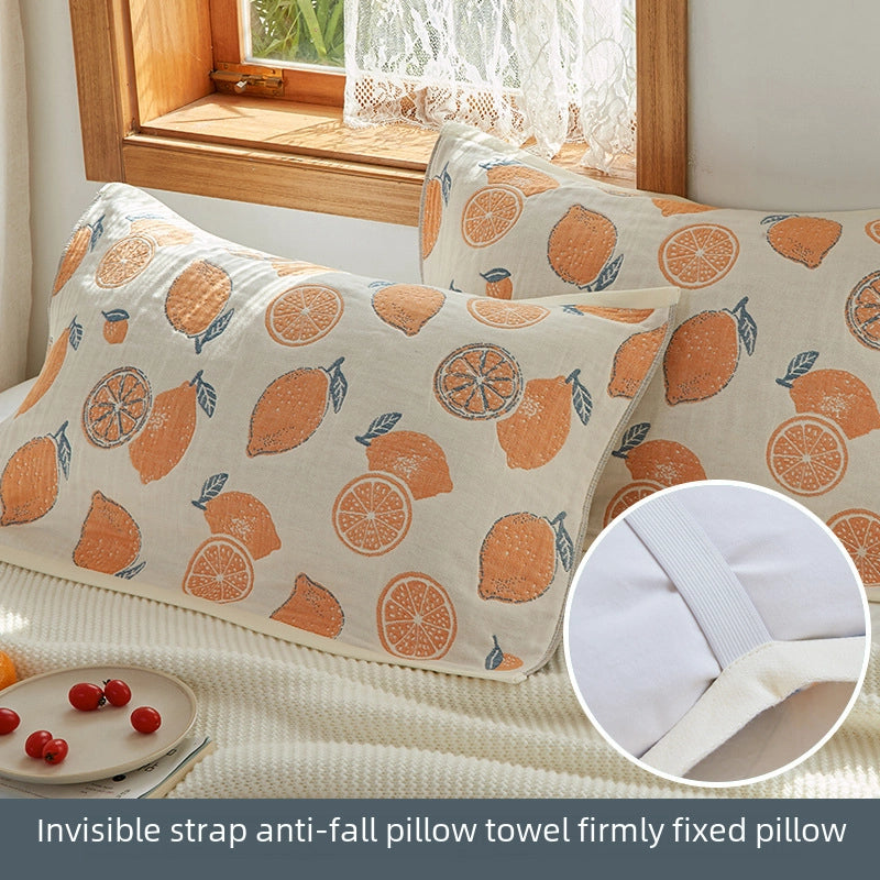 Four-layer Cotton Gauze Pillow Towel Elastic Band Fixed Anti-shedding Adult Pillow Turban Season Couple Cover Towel