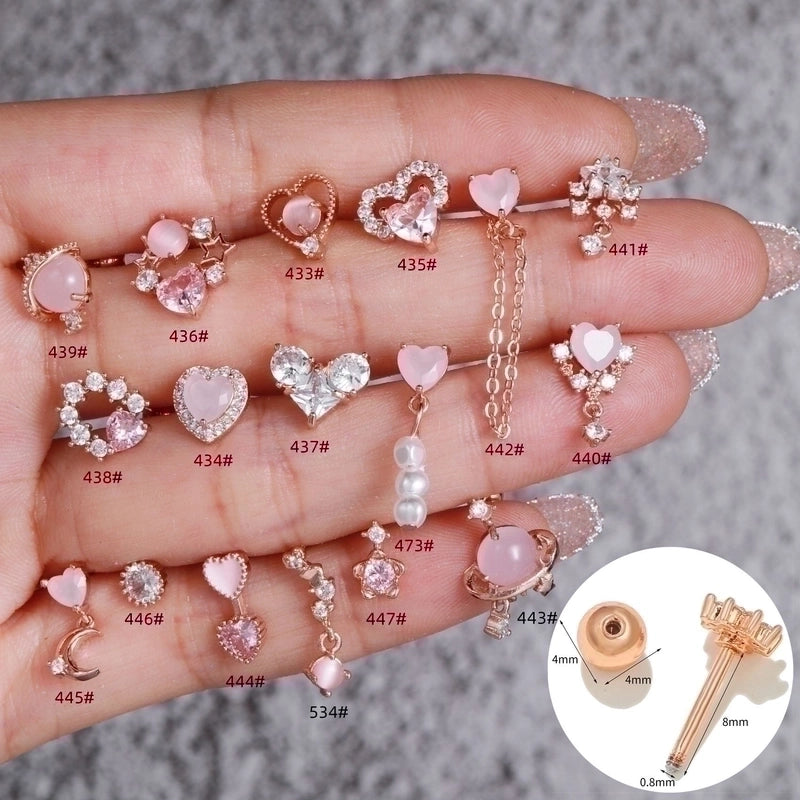 5 Pieces Sweet Heart Shape Copper Inlaid Zircon Drop Earrings Ear Studs 1 Piece