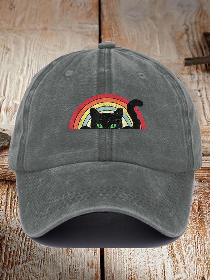 Unisex Rainbw Black Cat Alzheimer's Awareness Printed Hat