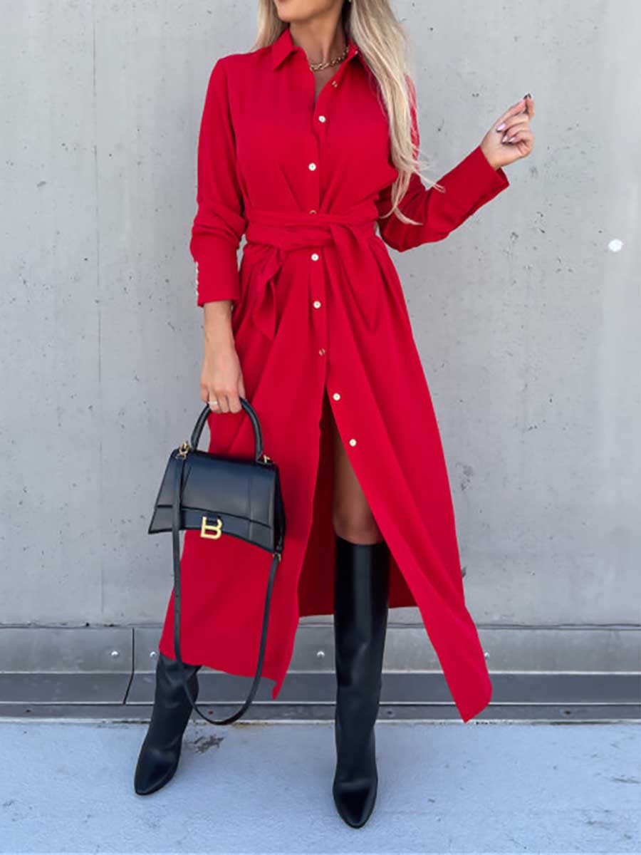 Long Solid Color Cardigan Long Sleeve Hem Dress