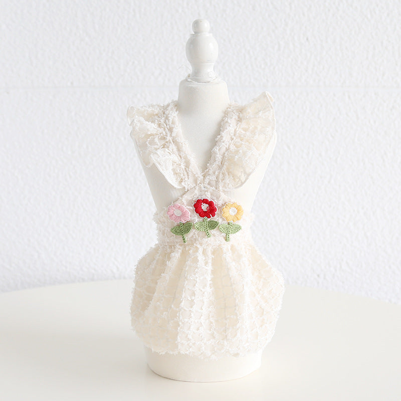 Sweet Embroidery Flower Dog Dress/Hat