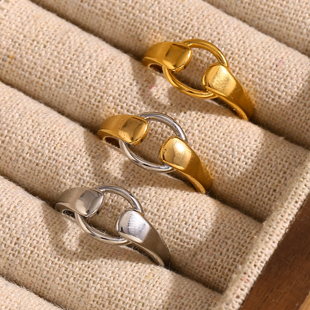 Fashionable Niche Personality Hand Jewelry Stainless Steel Plated 18K Gold Stretch Sports Shape Ring
