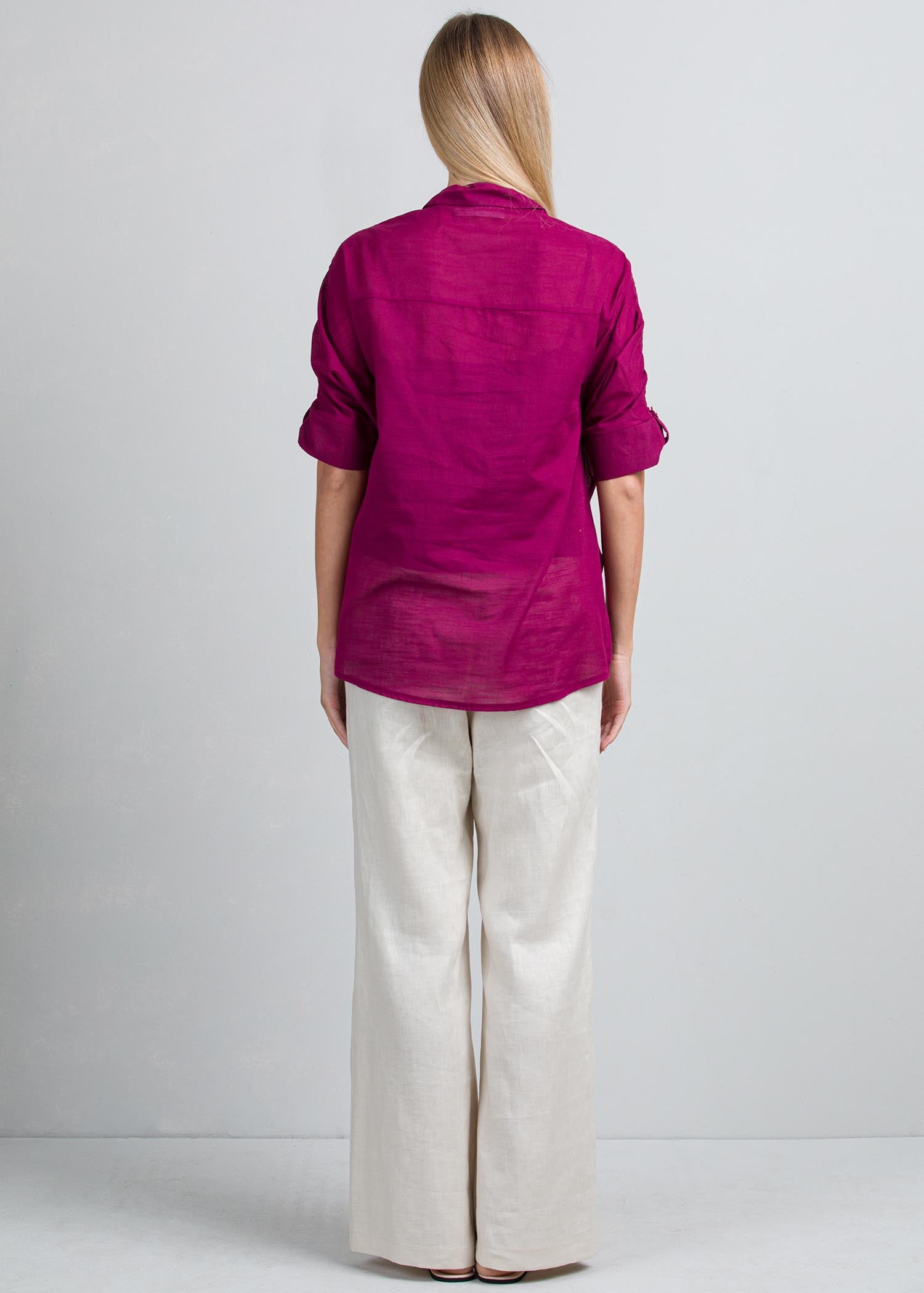 Crossover blouse with ruched sleeves