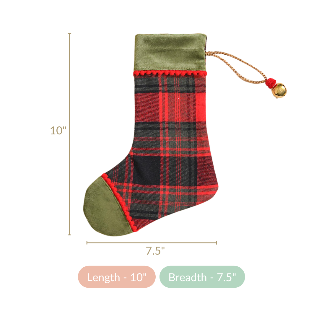 Plaid Bell Santa Stockings Set Of 2