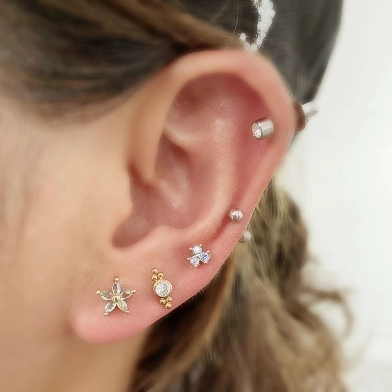 Ear Cartilage Rings & Studs Minimalist Flower Copper Plating Artificial Gemstones