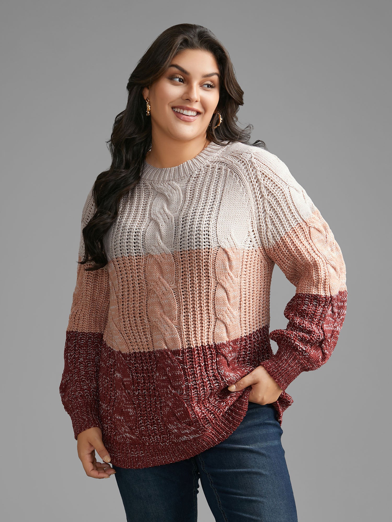 Contrast Textured Cable Knit Pullover