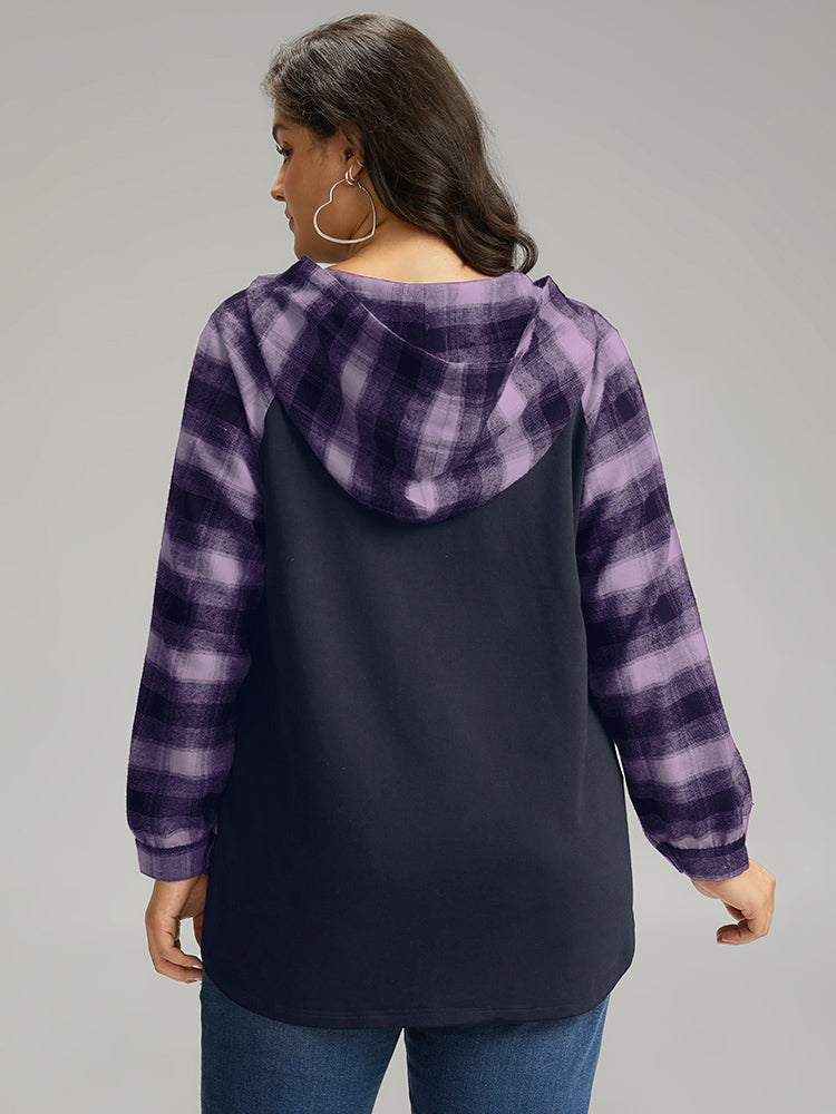 Plaid Print Hooded Patchwork Sweatshirt