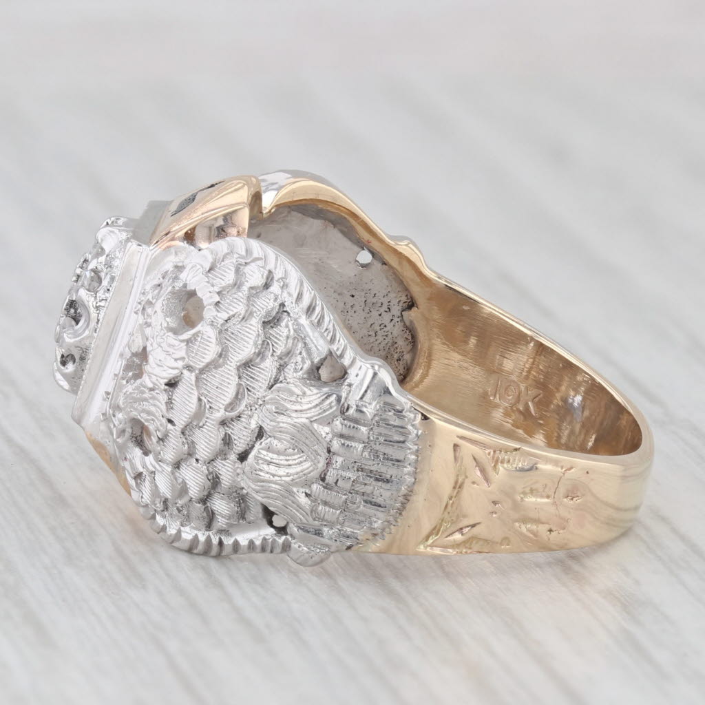 Diamond Scottish Rite Masonic Eagle Ring 10k Gold 32nd Degree Signet Size 10.25