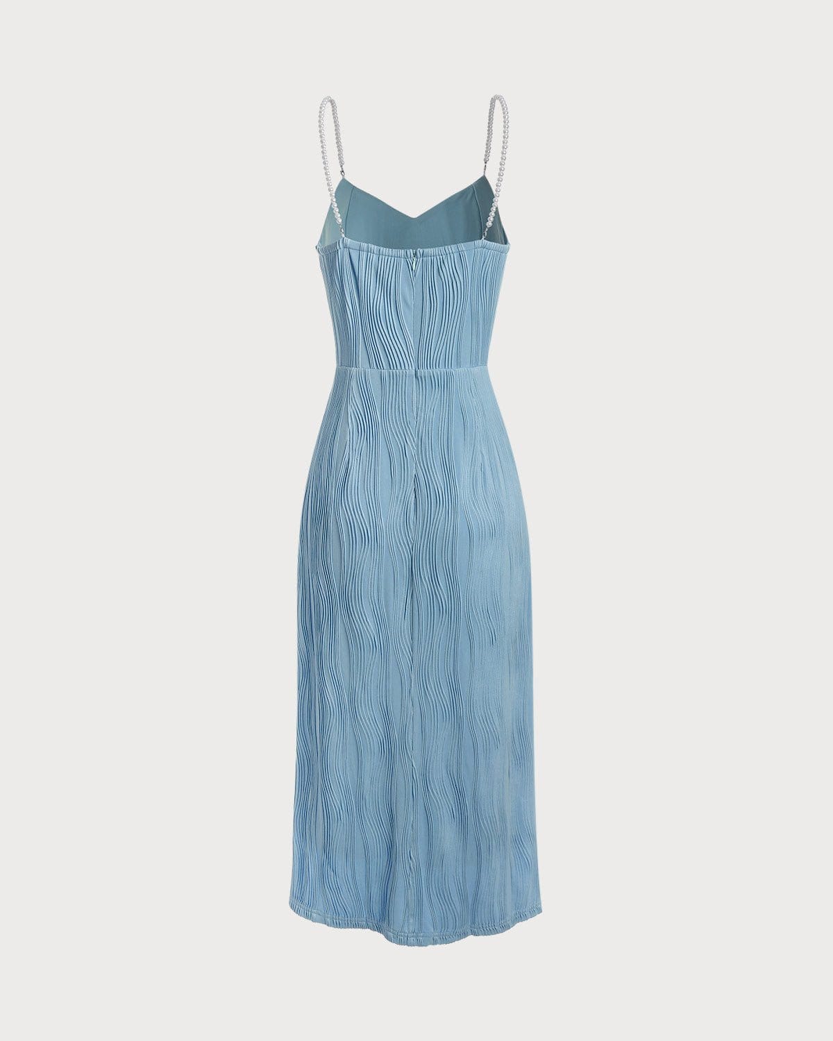 The Blue Wave Textured Pearl Strap Midi Dress