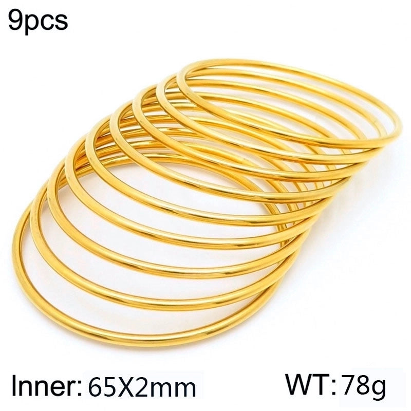 304 Stainless Steel 18K Gold Plated Minimalist Round Solid Color Bangle