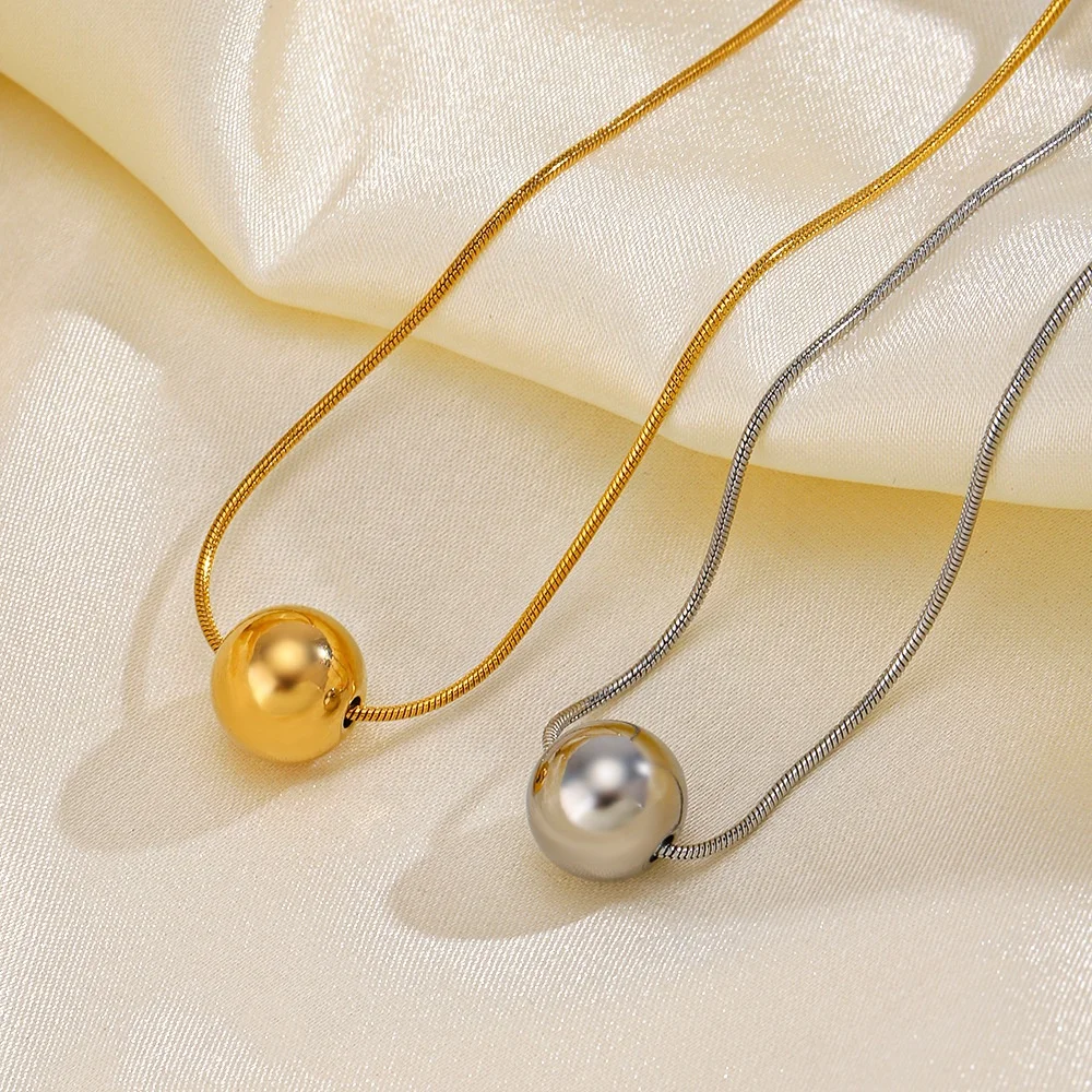 gold silver plated stainless steel ball pendant necklace non tarnish water proof Geometric clavicle chain necklace