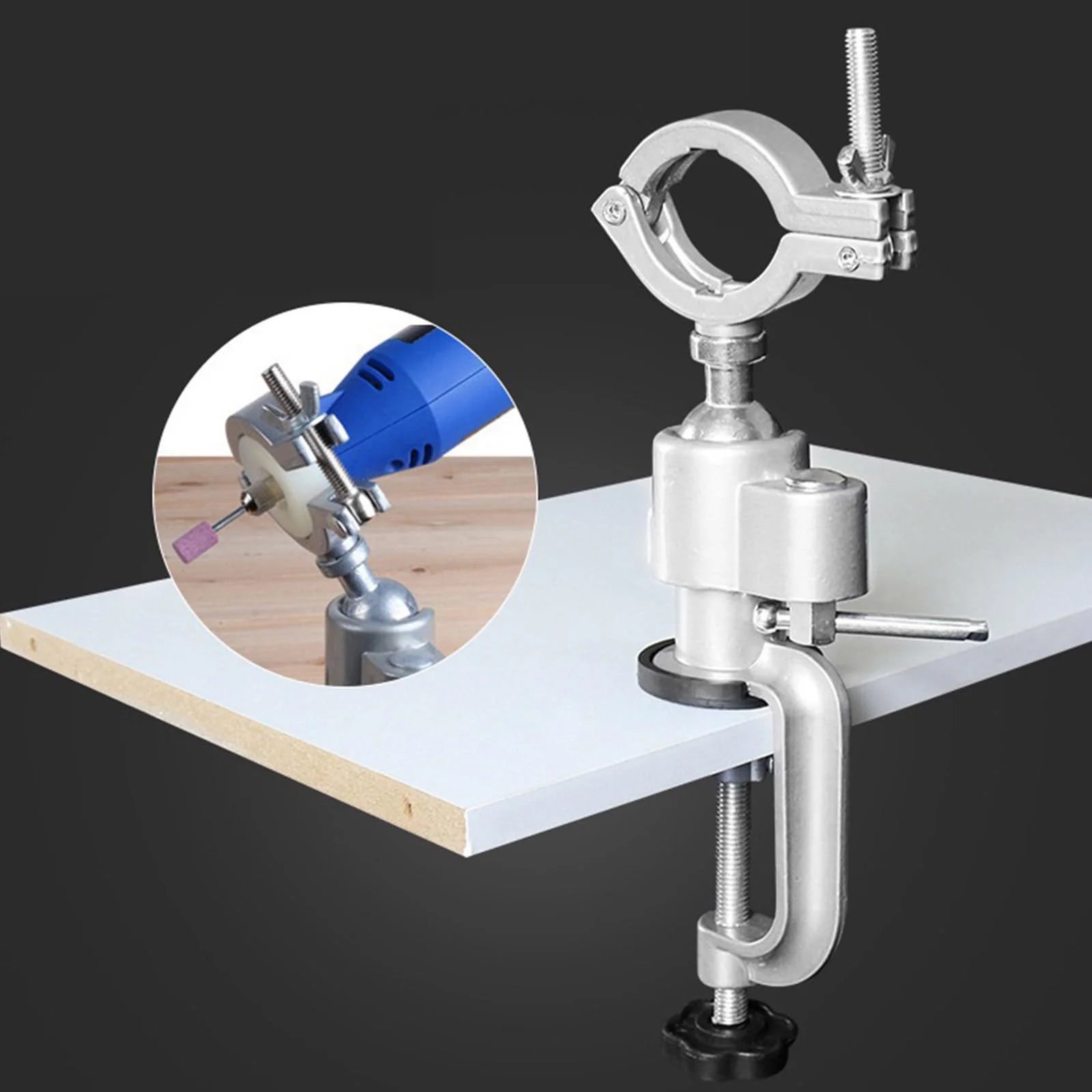 Table Bench Vises Clamp for Drill/Electric Grinder. 360° Aluminum Alloy Rotating Stand for Universal Wood Working Jewelry Making (Range 1.89 to 2.56 Inch)