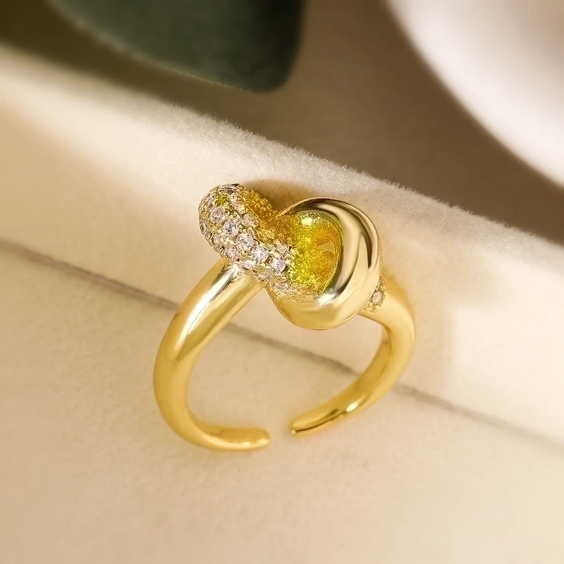Minimalist Geometric Solid Color Copper Plating Inlay Zircon Open Rings