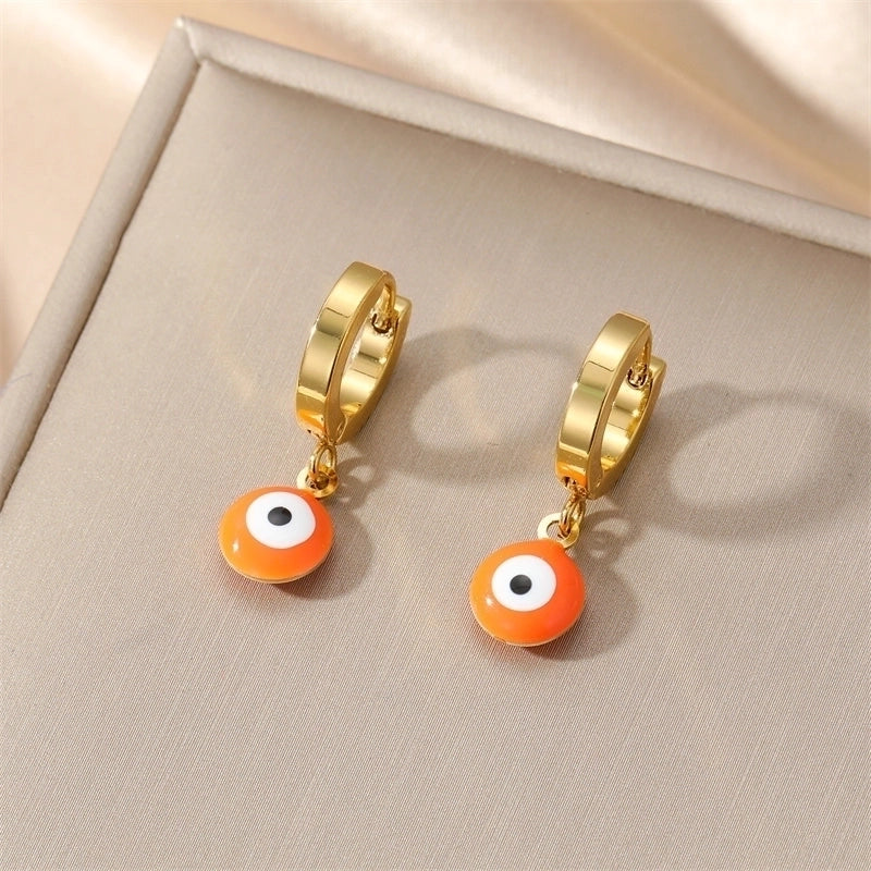 1 Pair Sweet Minimalist Eye Enamel 201 Stainless Steel Resin Dangling Earrings
