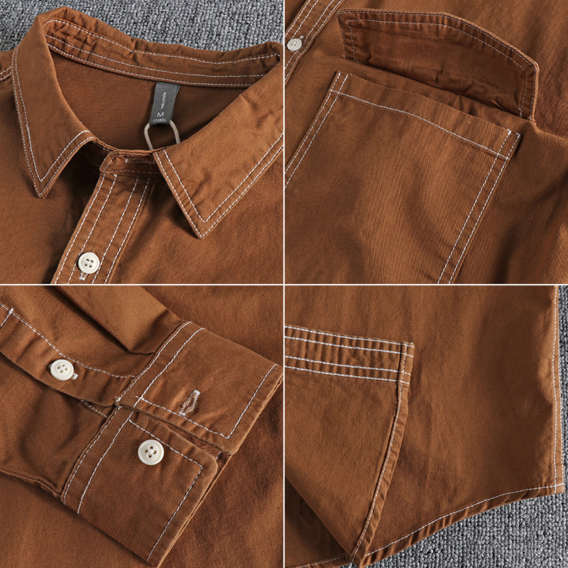 Vintage Cotton Single-Breasted Workwear Long-Sleeve Shirt