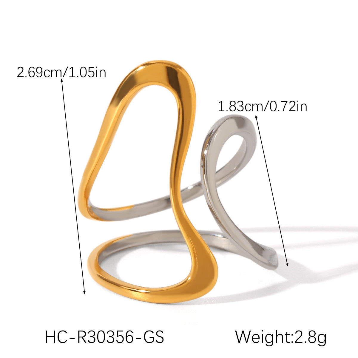Ins Style Exaggerated Stainless Steel 18K Gold-Plated Ring Female Titanium Steel Ring Hand Jewelry