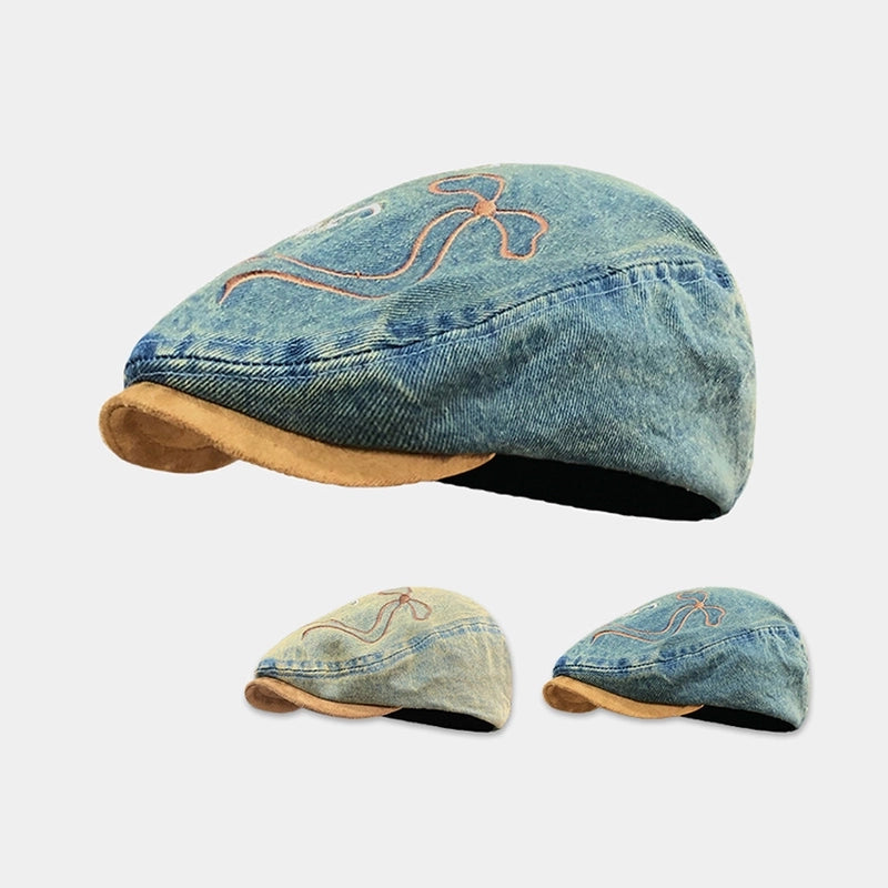 Women's Casual Retro Solid Color Bow Knot Curved Eaves Beret Hat