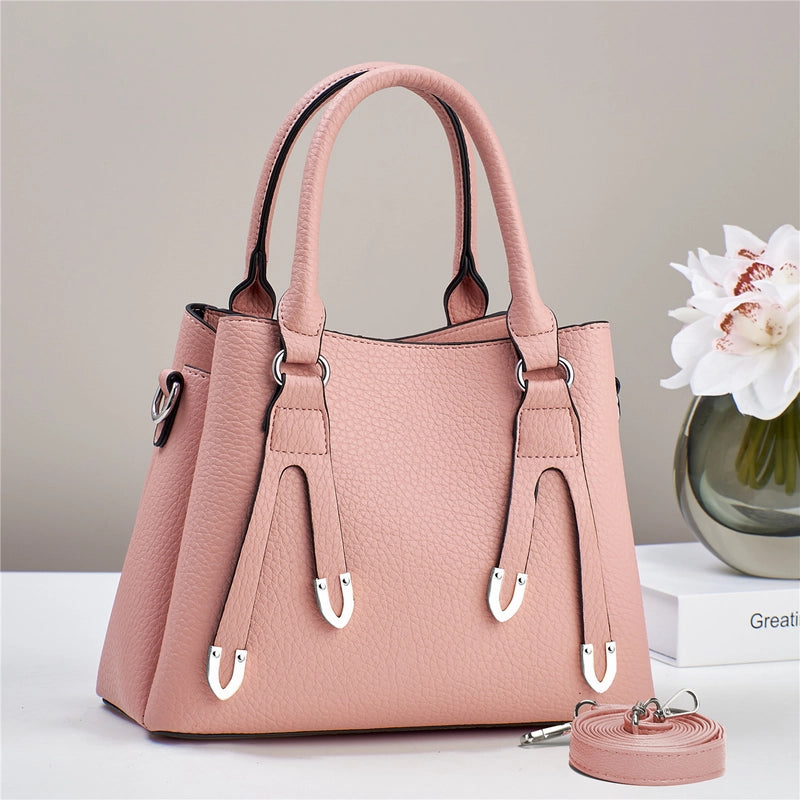 Women's Pu Leather Solid Color Basic Sewing Thread Bucket Zipper Handbag