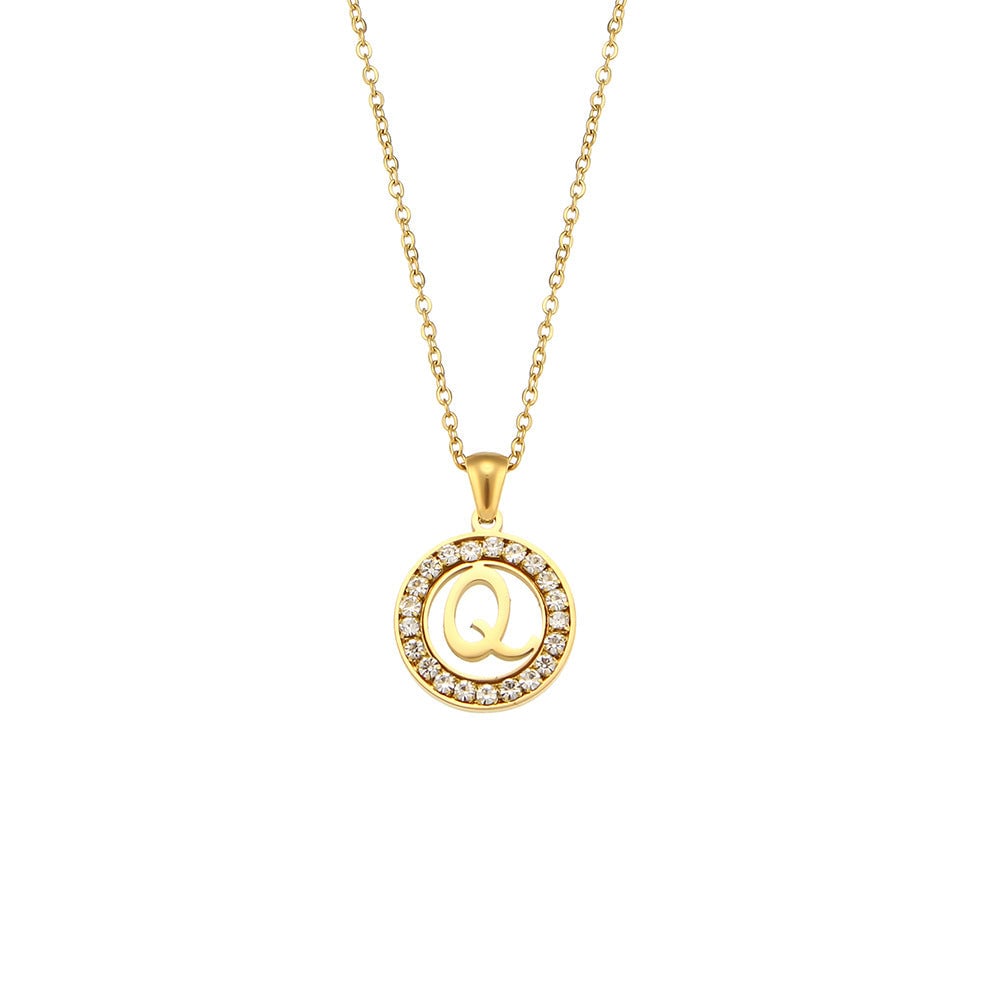 Fashion Round Number Text Letter Stainless Steel 18K Gold Plated Necklaces