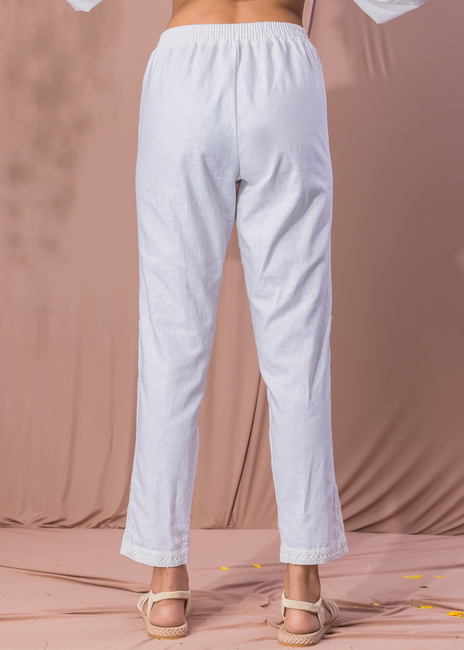 White Linen Pant With Lace Detail