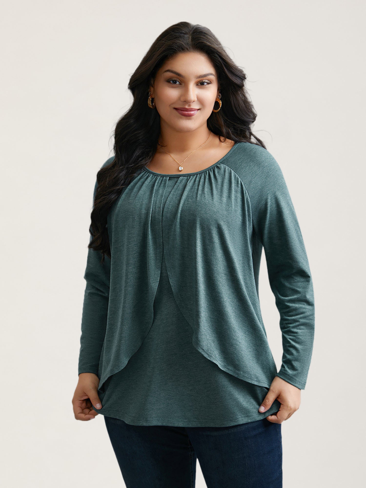 2-In-1 Gathered Ruffle Trim T-Shirt