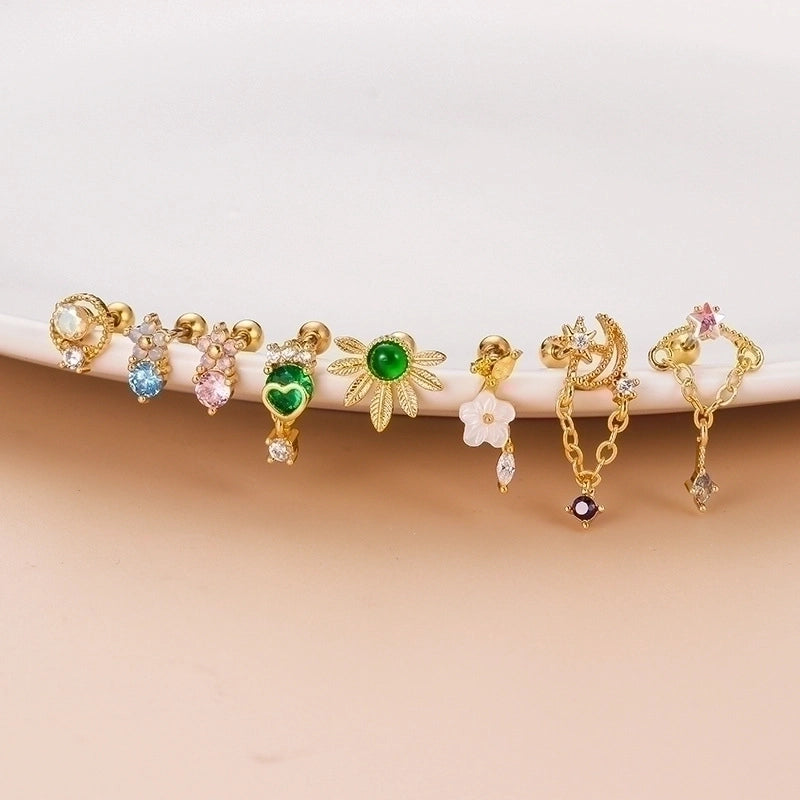 1 Piece Ear Cartilage Rings & Studs Fashion Flower 316L Stainless Steel  Copper Plating Inlay Zircon
