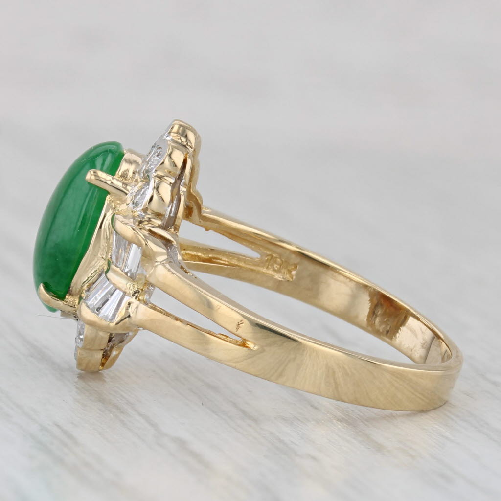 Green Jadeite Jade 0.41ctw Diamond Halo Ring 18k Yellow Gold Size 7