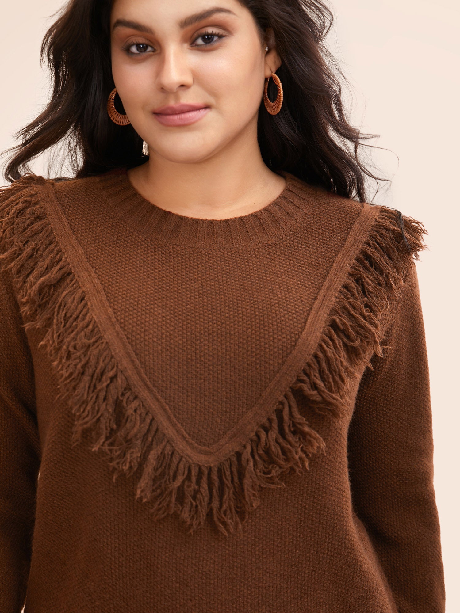 Tassel-Front High Neck Pullover