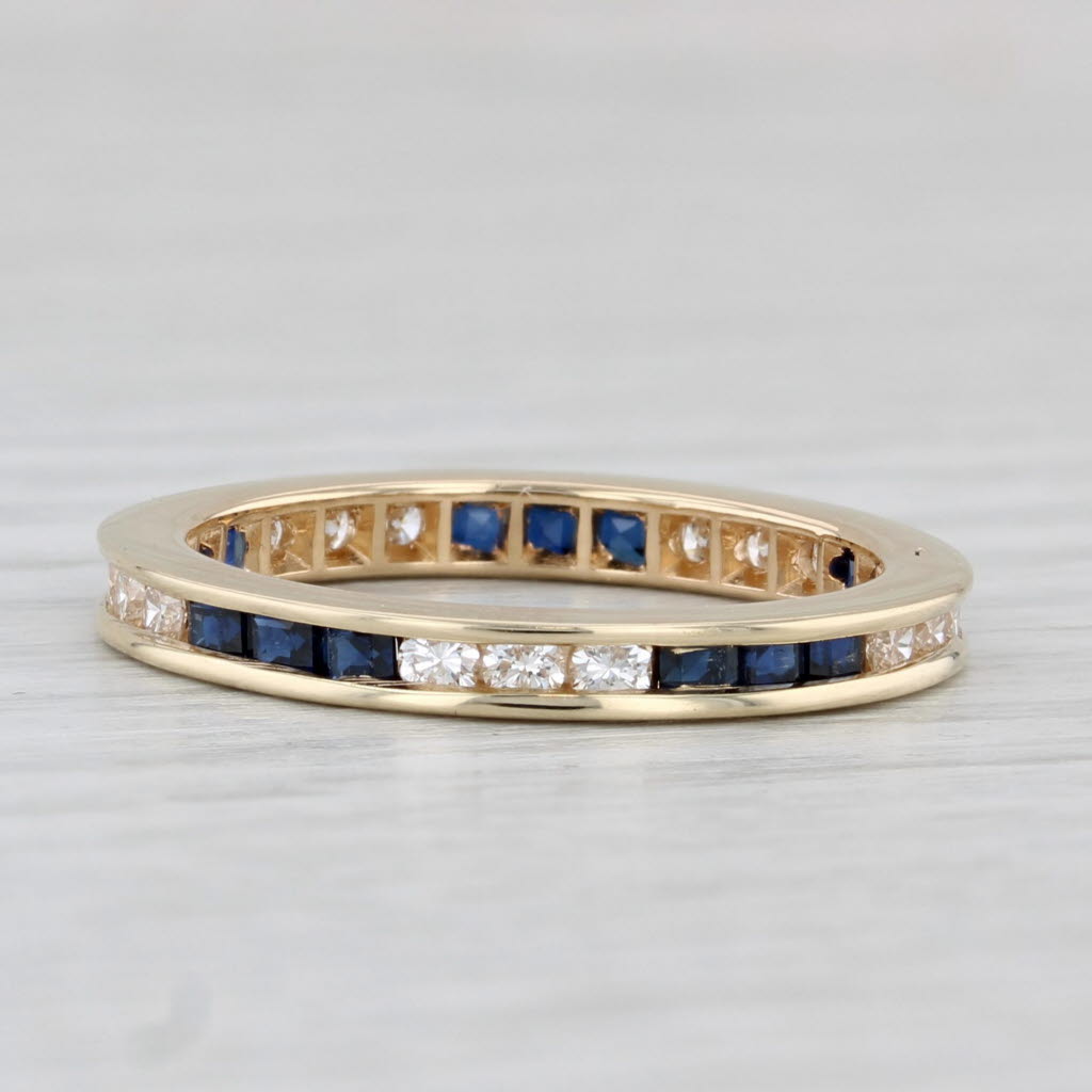 1.35ctw Blue Sapphire Diamond Eternity Band 14k Gold Stackable Wedding Ring