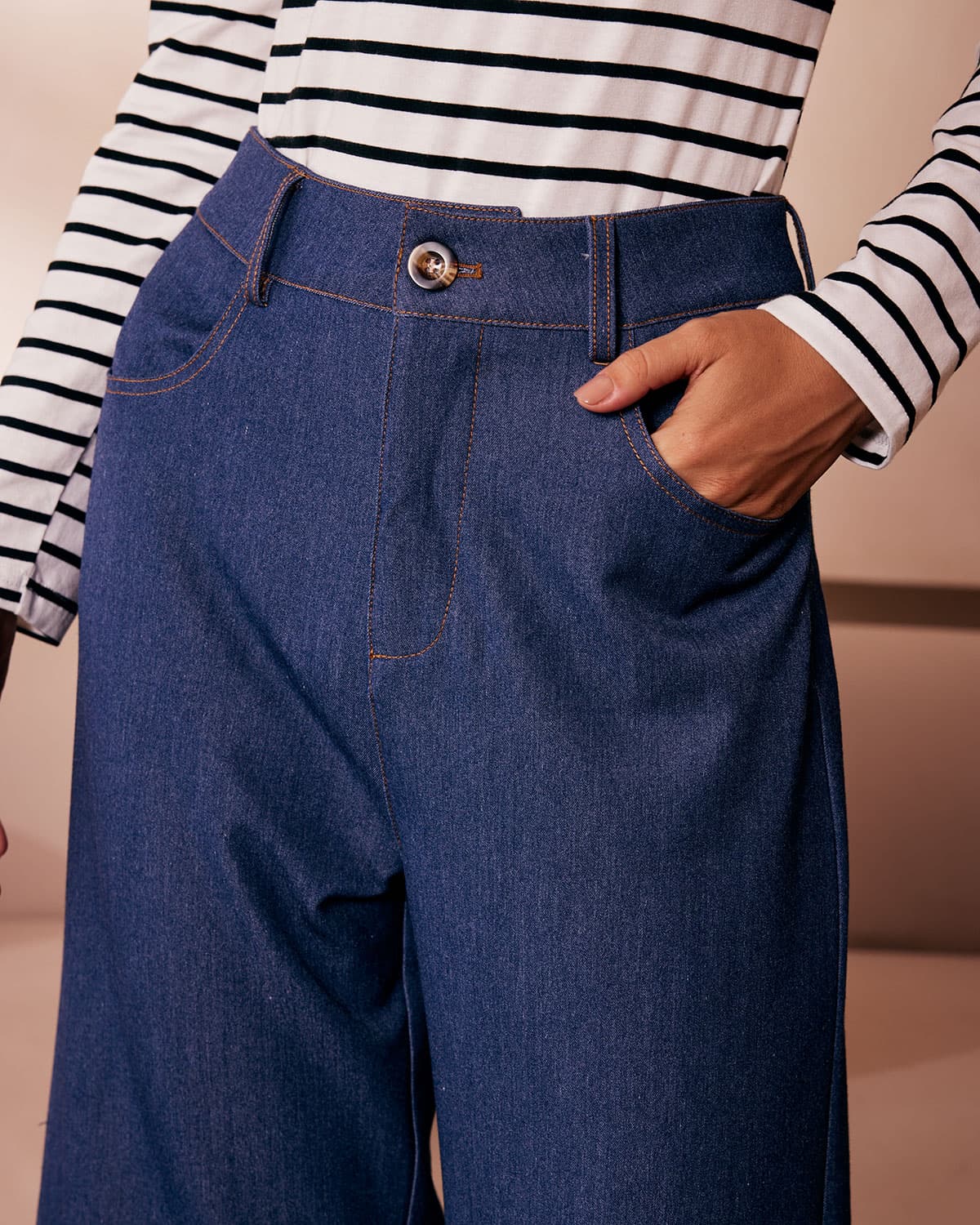 The Blue High Waisted Wide Leg Faux Jeans