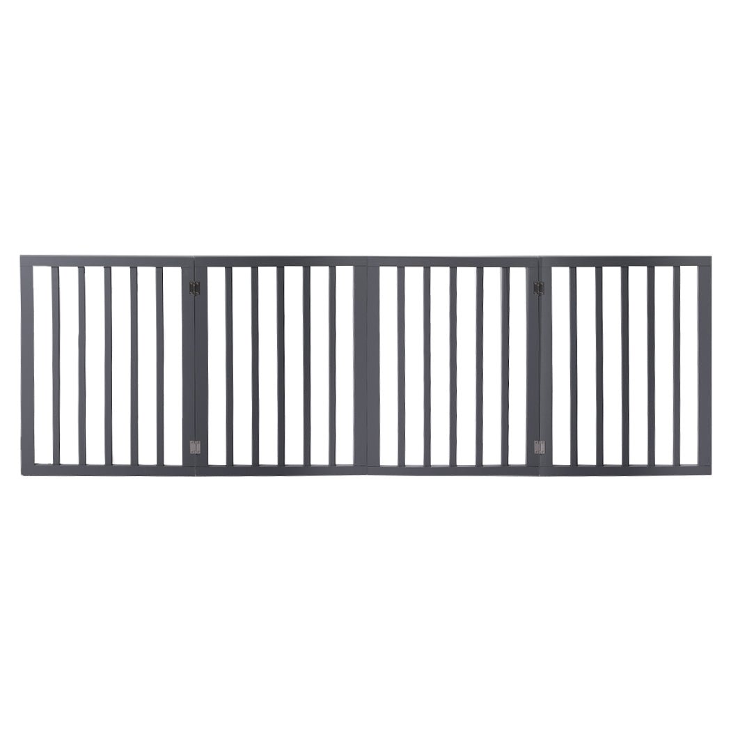 Wooden Retractable Pet Gate Dog Fence Barrier 4 Panel Grey