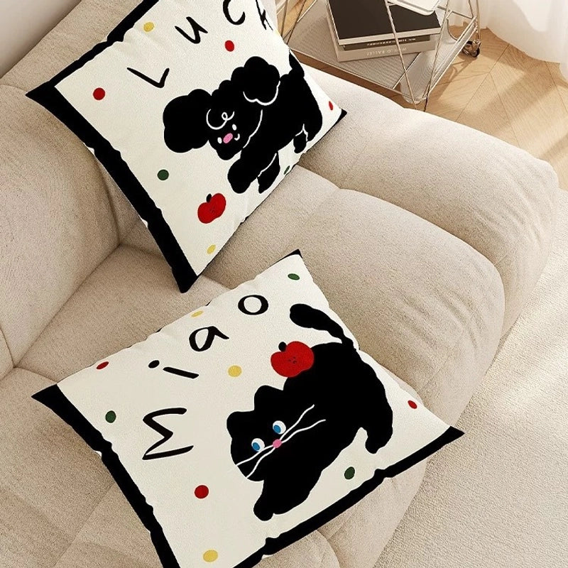 Cute Cat Polyester Short Velvet Pillow Cases Couch & Sofa Decor