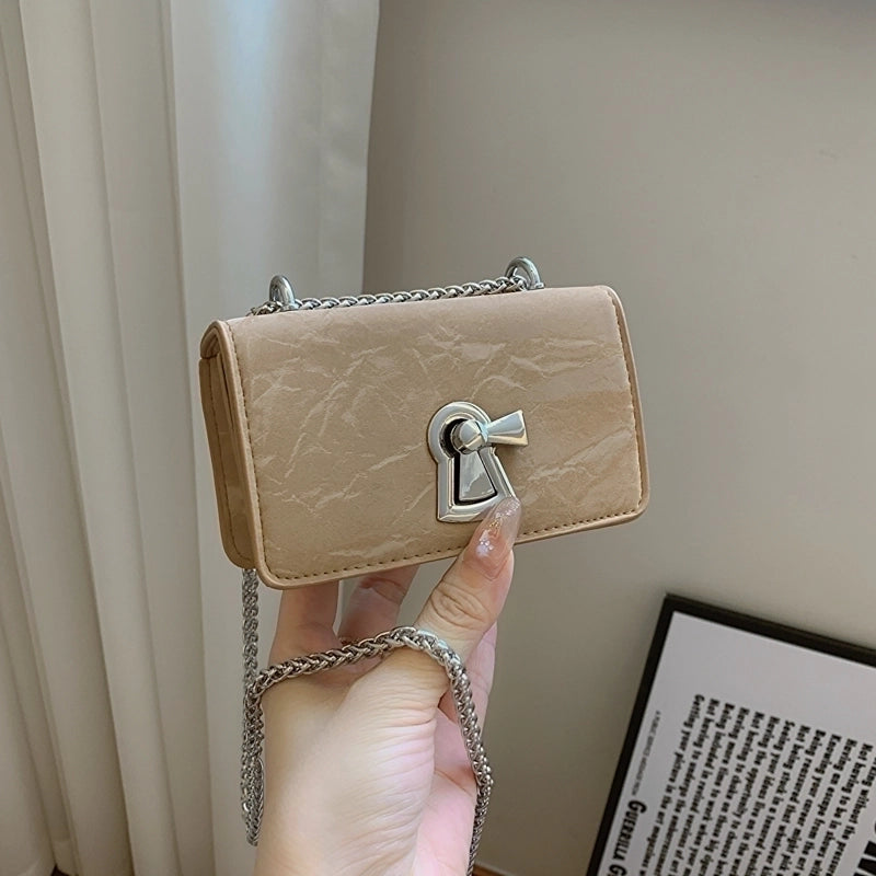 Women's Small Pu Leather Solid Color Elegant Square Lock Clasp Shoulder Bag Crossbody Bag