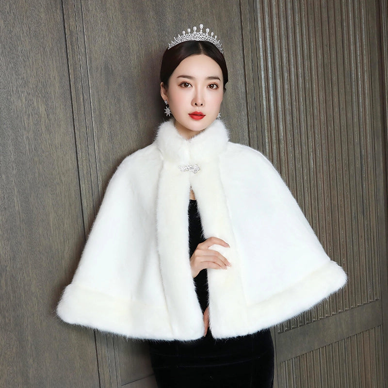 Bridal Wedding Dress Warm Wedding Ceremony Thickened Dress Cheongsam Shawl Autumn And Winter Cape Woolen Shawl Coat For Women