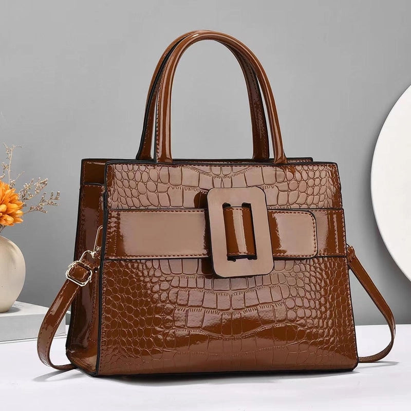 Women's Large Pu Leather Solid Color Crocodile Vintage Style Classic Style Zipper Tote Bag